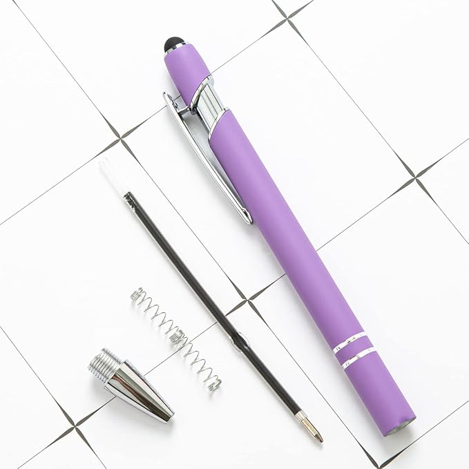 HEYZARDA Personalized Pens with Name Text Logo Custom Ballpoint Pen for Business Office Events with Stylus for Touchscreen 20 Pcs Dark Purple