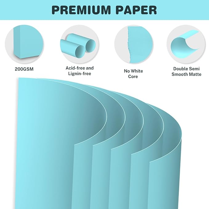 Light Blue Cardstock 8.5 X 11, 80 Sheets Card Stock, 75lb/ 200gsm Copy Paper, Cardstock Printer Paper For Art, Drawing, Invitation, DIY Cards, Watercolor, Craft, Construction, School & Office Supplies