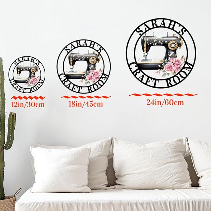 Custom Sewing Machine Metal Sign, Personalized Name Flowers Sewing Sign for Sewing Room Craft Room Decor Sign Sewing Metal Wall Art, Customized Sewing Family Name Sign for Mom Grandma