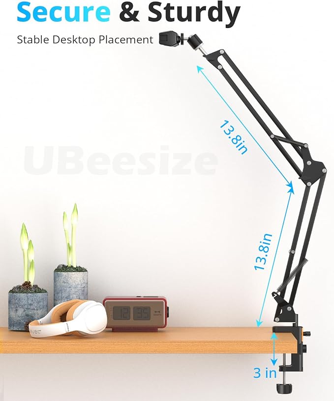 UBeesize Overhead Phone Mount, Flexible Webcam Arm with Phone Holder and Ball Head, Overhead Tripod for Phone Drawing Live Streaming Cooking Flat Photography