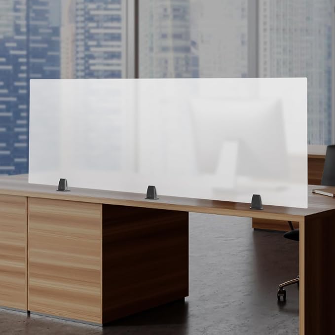 Desk Divider, Acrylic Desk Privacy Panels, Privacy Desk Screen, Frosted Acrylic Partitions with 3 C-Type Clamps Acrylic Table Top Sneeze Guard for Offices Schools (60x22x2 in)