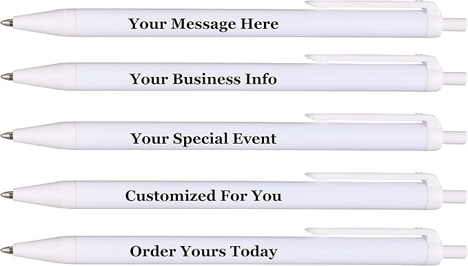 RevMark Personalized Ballpoint Pen, Custom Printed Name, Business or Event Information, Timeless Advertising, USA Made Pens, Promotional Marketing, Smooth Black Ink, Bulk Pack (White,500 Ct.)