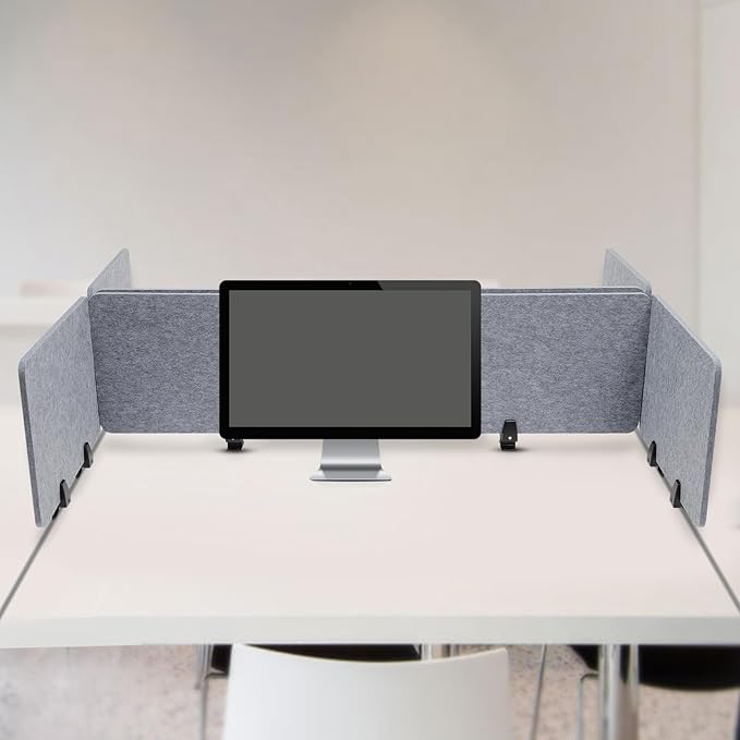 ReFocus Raw Clamp-On Acoustic Desk Divider Mounted Privacy Panel Set – Reduce Noise & Visual Distractions for Office, Study (Castle Gray, 2× Long (59"×16") + 4× Short (23.6"×16"))