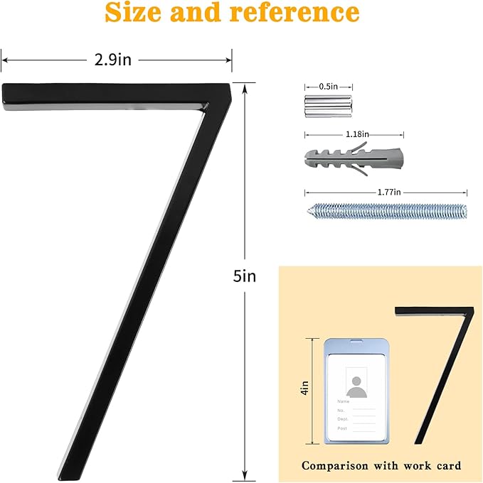 5" Floating Stainless Steel Address House Number, Modern Metal Anti-Rust House Numbers with Nail Kits for Door Garden Mailbox Decor Visibility Signage (9)