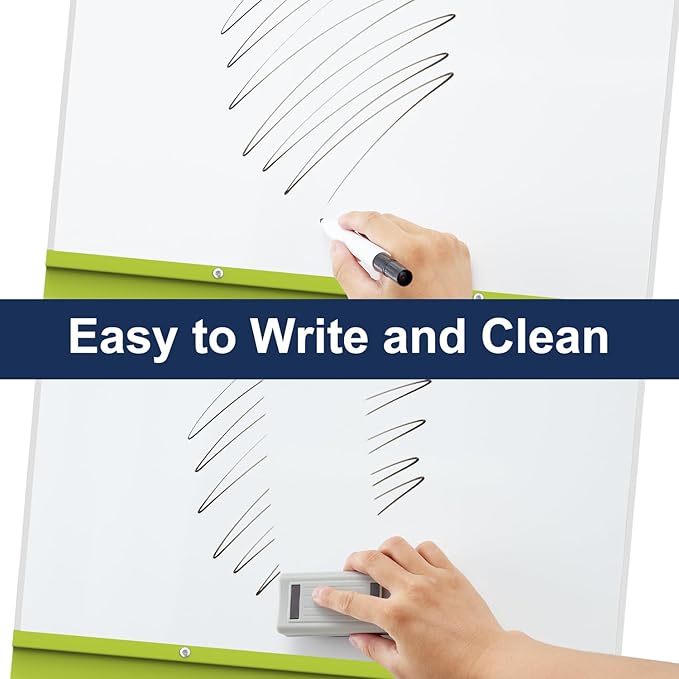 TSJ OFFICE Rolling Whiteboard Standing - 40 x 26 Inches Magnetic Mobile White Board with Stand, Height Adjustable Dry Erase Board on Wheels with Paper Clamp on Top, Green