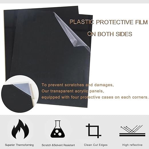 2 Pieces Black Acrylic Sheet, 12 x 12 Inch 1/8 Inch Thick, Black Cast Plexiglass Sheets for DIY Display, Handcraft, Home Decor, Painting, Display Stand, Photo Frame, Easy to Cut