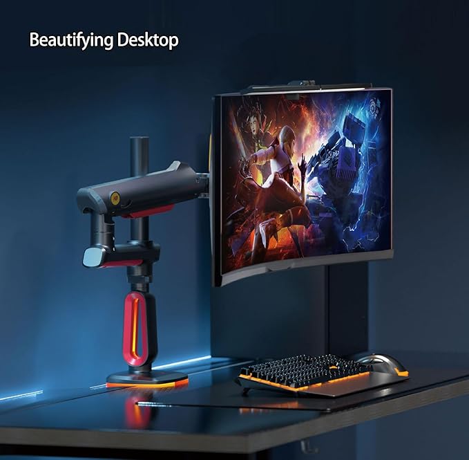 NB Extra Height Gaming Monitor Arm for 32 to 60 Inches Screen, Load up to 20 kg, VESA 75/100, RGB-Light, Heavy Duty, Multi Angle Adjustable, Premium Aluminum, Long Arm Extension Red
