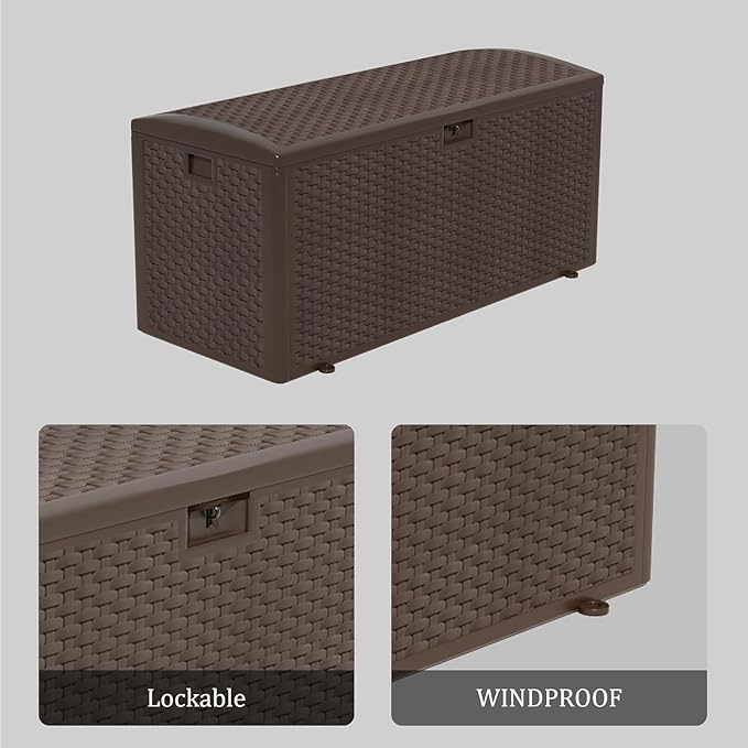 Yardgrace 180 Pro Gallon Deck Box,Outdoor Storage Box Lockable,Waterproof for Patio Furniture, Garden Tools, Pool Accessories, Package Delivery Boxes For Outside, Brown