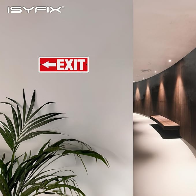 iSYFIX Exit Signs 6 Pack 12x4 Inch with Directional Left Arrows - Rust Free Aluminum, Laminated for UV, Weather, Scratch Resistance - Ideal for Offices, Schools, Theaters, Restaurants