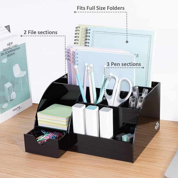My Space Organizers Black Desk Organizer with 9 Compartments - Desktop Office Supplies and Desk Accessories Organizer