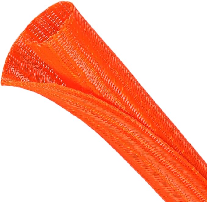 Split Wire Loom Tubing, Cable Protector Sleeve, Braided Cable Management for TV/Computer/Home Theater/Engine Bay, Cord Protectors from Pets No Chew (Orange, 3/4"-25ft)