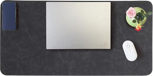Huicon Faux Leather Desk Mat, 31.5"x15.7" Non-Slip PU Leather Desk Pad, 2mm Thick Desk Blotter with Stiched line, Retro Large Mouse Pad, Laptop Pad for Office & Home Use (Black)