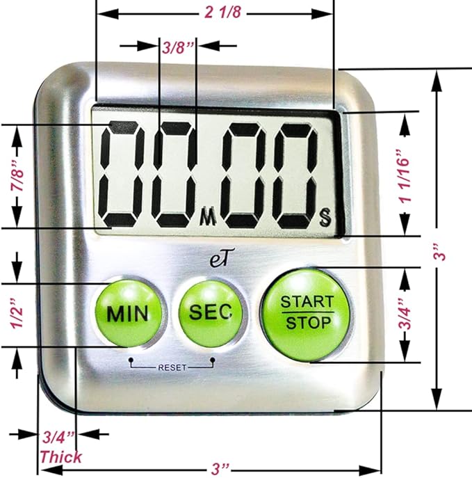 Elegant Digital Kitchen Timer Stainless Steel - Lime - Strong Magnetic Back - Kickstand - Loud Alarm - Large Display - Auto Memory - Auto Shut-Off - Model eT-25 (Lime 6-Pack) by eTradewinds