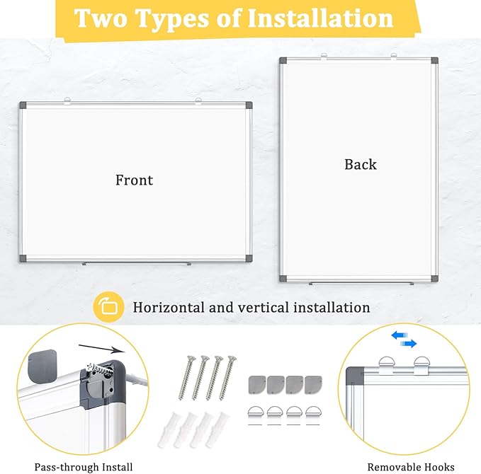AMUSIGHT 4 Pack Double-Sided Magnetic Whiteboard, 36" x 24" Dry Erase Board, Aluminum Frame White Board for Wall, Hanging Mounting White Board Dry Erase Marker Board for Office, School, Home