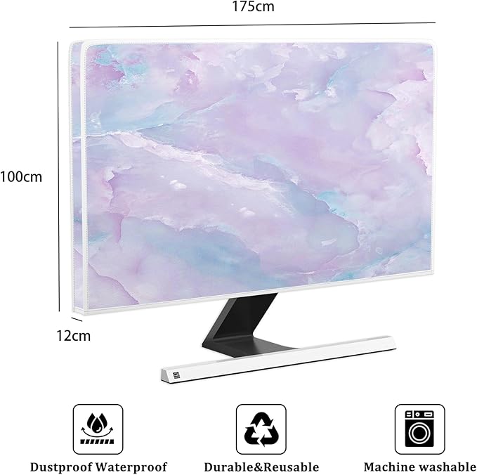 Baocicco Violet Marble Waterproof 75 Inch TV Dust Cover Anti-Static Dustproof Abstract Creative Desigen Television Accessories TV LCD Screen Texture TV Decoration for LED LCD OLED TVs