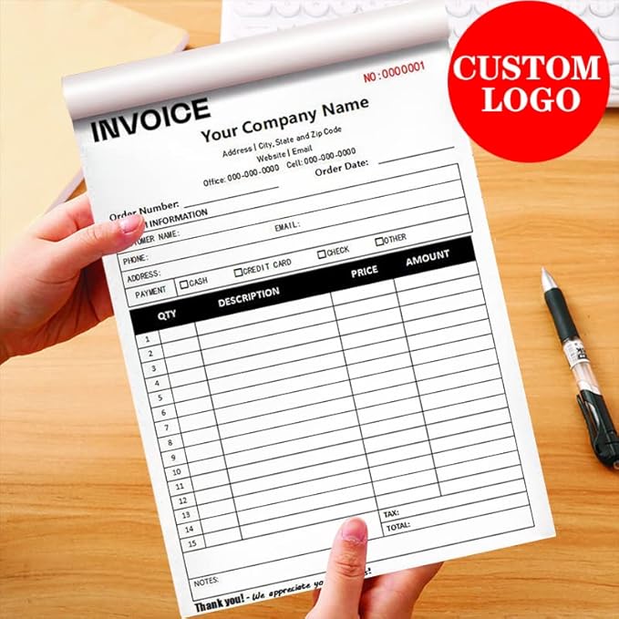 Personalized Invoice Book Custom 2 Part/3 Part Receipt Book Quote Estimate Order Forms Carbonless Form with Your Company Name Logo Address,2-10 Books (Style 16)
