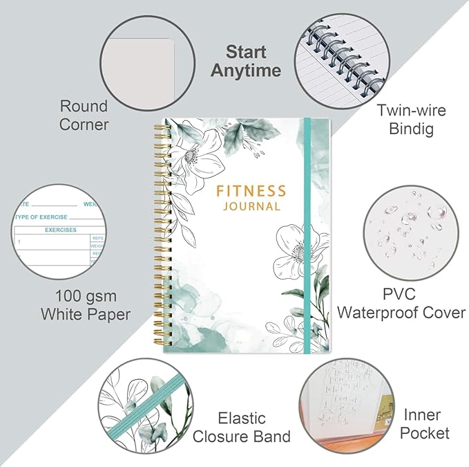 Fitness Journal for Women & Men - A5 Workout Journal/Planner Daily Exercise Log Book to Weight Loss, Gym, Muscle Gain, Bodybuilding Progress - Daily Personal Health & Wellness Tracker, Spiral-Bound,