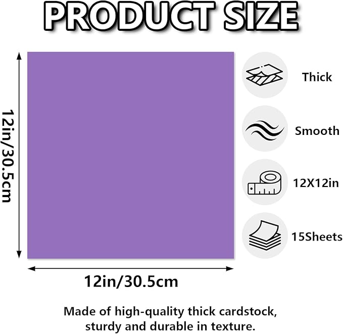 15 Sheets Purple Cardstock 12"x12",250gsm/90lb Heavyweight Cover Cardstock Paper, Thick and Smooth Card Stock Perfect for Card Making, Scrapbooking and Crafts (Purple)