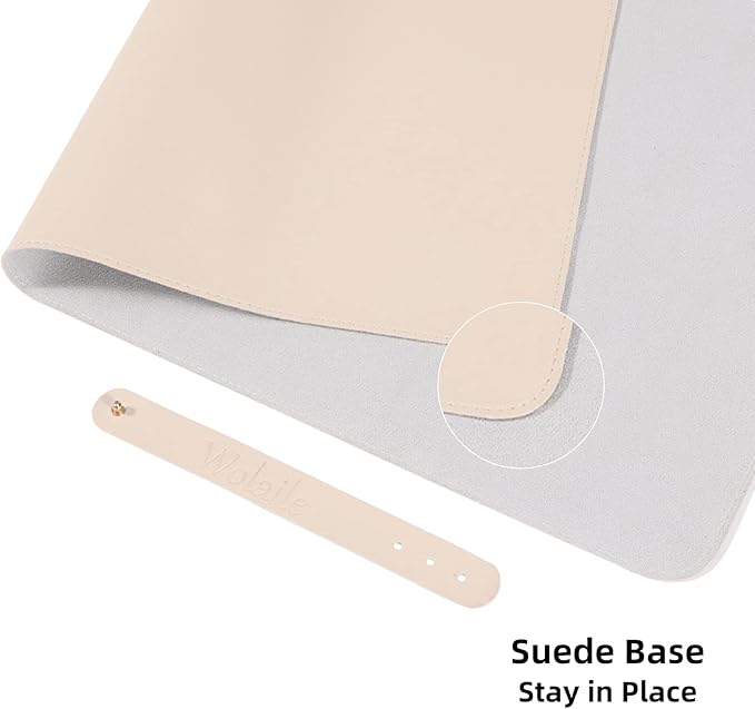 Wolaile Desk Blotter Pad,27x13 inch PU Leather Computer Mouse Mat,Non-Slip Waterproof Writing Desktop Protector for Office Home,Small,Beige White