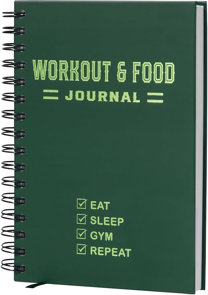 Nextnoid Hardcover Fitness & Food Journal - Nutrition & Workout Planner for Men & Women - A5 Sturdy Workout Log Book to Track Diet, Gym & Home Workouts - Dark Green
