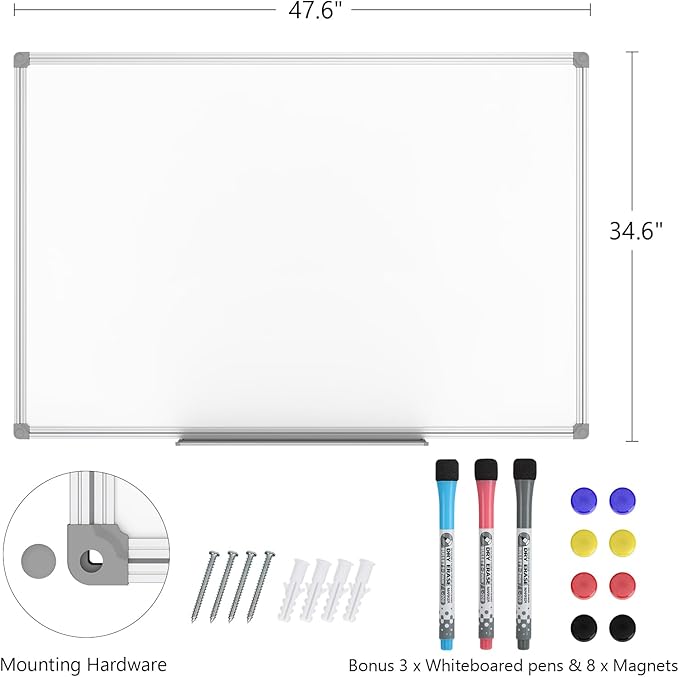 Lockways 48 x 36 Inch White Board 2 Pack | 4 x 3 Dry Erase Boards Magnetic Whiteboard for Office School and Home