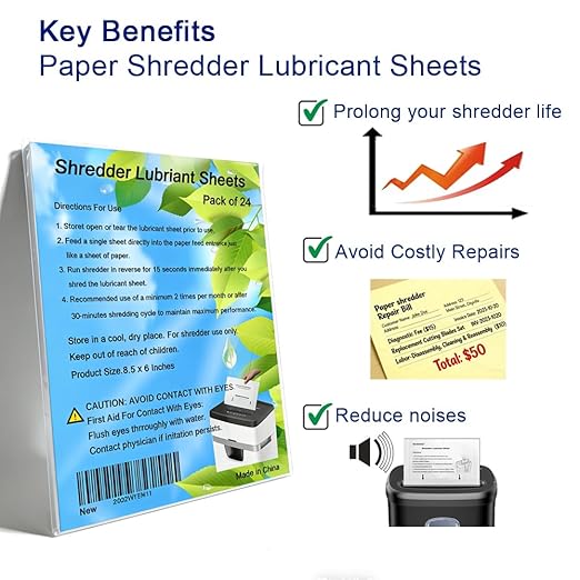 24PACK Paper Shredder Lubricant Sheets Shredder Oil Sheet for Shredder Blades