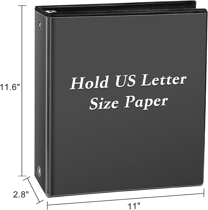 CIXILDTS 2-inch Round Ring Binder, Durable 2" 3 Ring Binder Fit Letter Size Paper, Black, 36-Pack