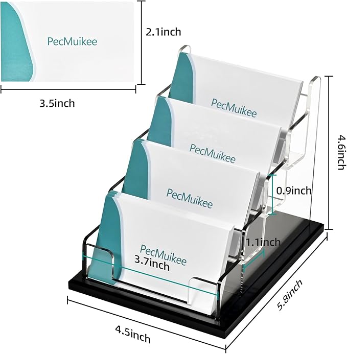 PecMuikee Business Card Holder for Desk，Acrylic Business Card Display Stand,Multiple Business Card Holders for Office, Exhibition, Home, Restaurant 4 Slot 1pcs Tier