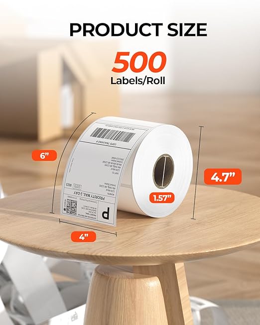 MUNBYN Thermal Direct Shipping Labels, 4x6 Labels for Thermal Printer, 500 Sheets/1 Rolls, Commercial Grade