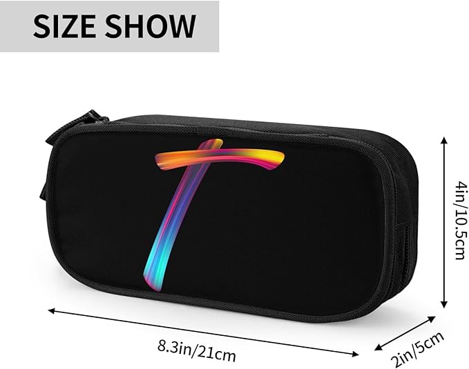 Pazacon Cute Initial Pencil Case for Kids Students, Large Capacity Pencil Pouch for Boys Girls, Letter Design Pencil Box Pen Bag Office Stationery Organizer, Rainbow Letter T