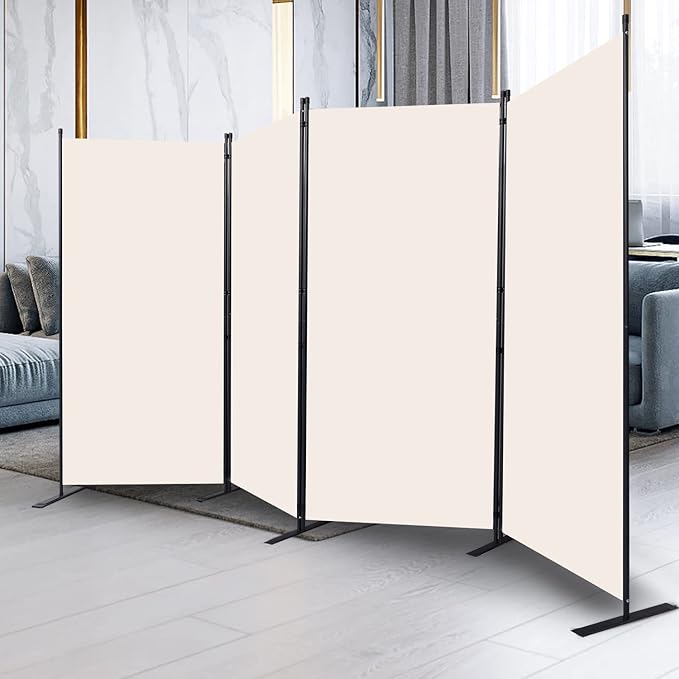 CHOSENM Room Divider, 4 Panel Folding Privacy Screens with Wider Support Feet, 6 Ft Portable Room Partition for Room Separator, 136" W X 71" H, Beige