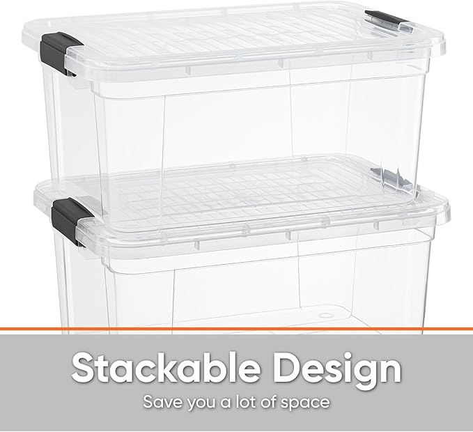 Superio Clear Storage Boxes with Lids, 11 Quart Plastic Container Bins for Organizing, Stackable Crates, BPA Free, Non Toxic, Odor Free, Organizers for Home, Office, School, and Dorm