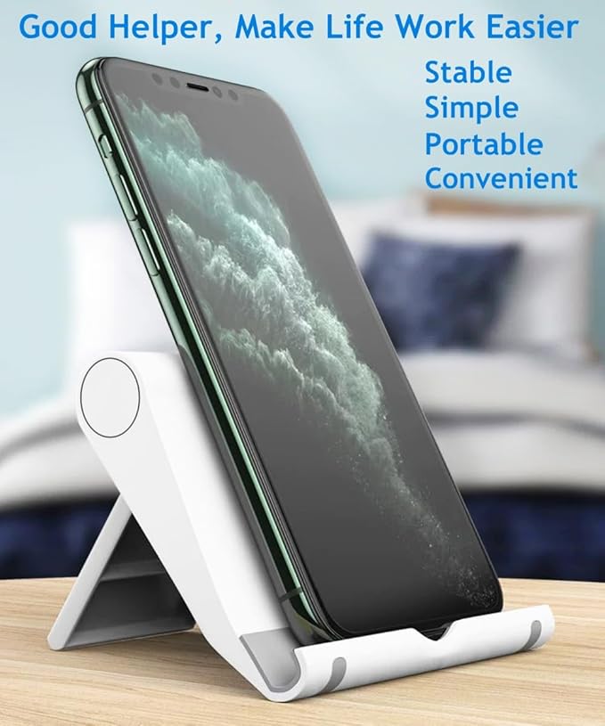 JUSDIQIR Cell Phone Stand for Desk Foldable Cell Phone Holder Desk Tablet Holder Mobile Phone Dock, Multi-Angle Universal Adjustable Tablet Dock (Pink+White)