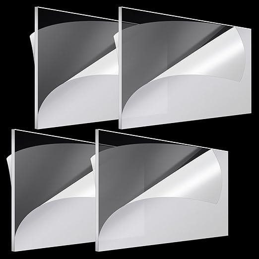 Roowest 4 Pcs 24 x 48 Inch, 1/8 Inch Thick Clear Acrylic Plexiglass Sheets Transparent Plastic Panels Sheets Cut to Size Cast Acrylic Board Panel with Protective Film for Craft DIY Project Sign Frame
