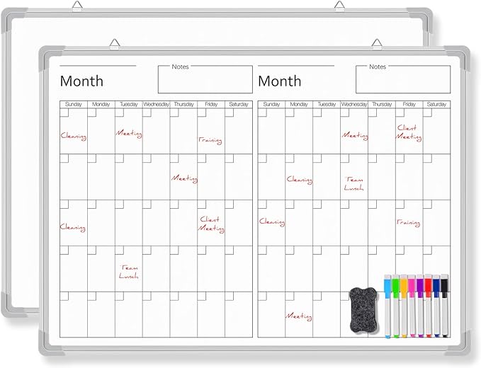 Lincia 36" x 12" Magnetic Horizontal 2 Month Dry Erase Calendar for Wall Undated Horizontal Dry Erase Wall Calendar Planner Aluminum Frame Whiteboard Calendar for Home Office Projects Wall Fridge