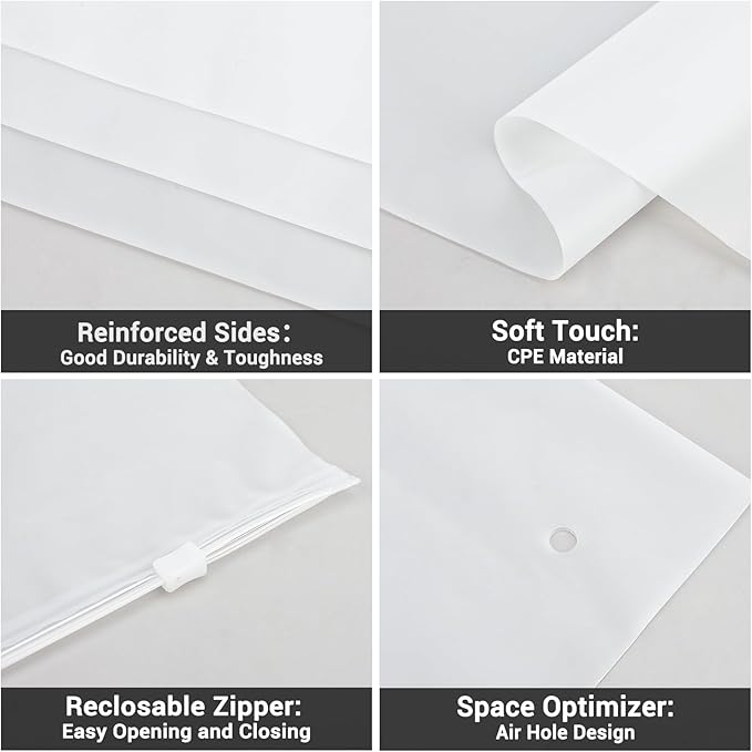 Svaldo Clothing Bags, 25 Count 20x28 inch Jumbo Extra Large Frosted Zipper Plastic Bags for Clothes, Sweater Dress, Backpack, Blanket, T Shirt Packaging Shipping, 3 Mil, with Vent Holes