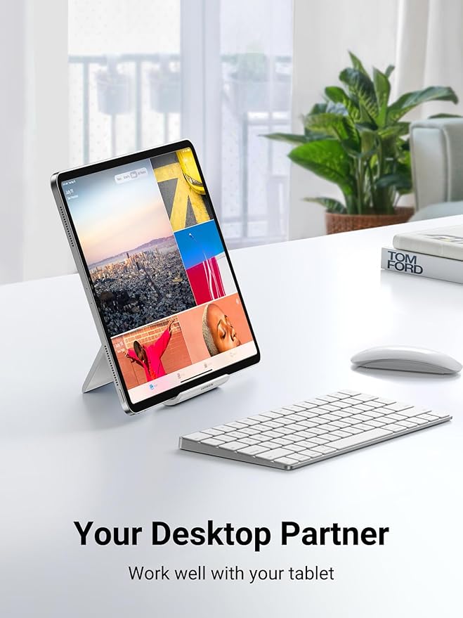 UGREEN Tablet Stand Holder Adjustable Portable Desktop Dock Office Compatible with iPad Pro 11 9.7 10.5 Air Mini 5 4 3 2 iPhone 17 16 15 14 13 12 White