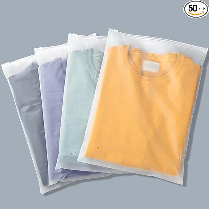 Svaldo Swimsuit Bags, 50PCS 12x16 inch Poly Plastic Bag for Clothes, Frosted Ziplock Bags for Packing Selling Apparel Organization, Custom T-Shirts, Pillowcases, with Vent Holes, 3 Mil