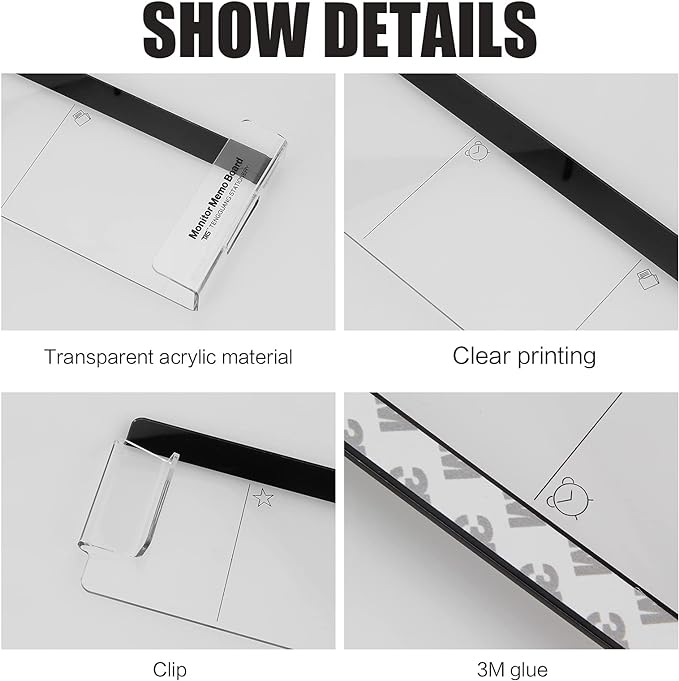 Multifunction Computer Monitor Memo Board - Transparent Computer Side Panel Memo Creative Monitor Side Panel with Phone Holder Suitable for Office Home Desktop，Left and Right (4pcs)