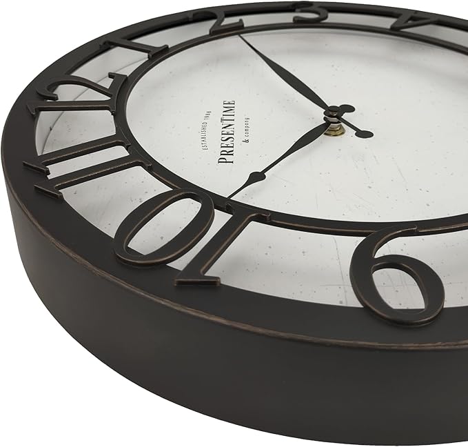 Presentime & Co 13" Farmhouse Series Wall Clock, Vintage Style, Retro Clock, Silent No Ticking, Raised 3D Arabic Numeral, Oil Rubbed Bronze Finish.