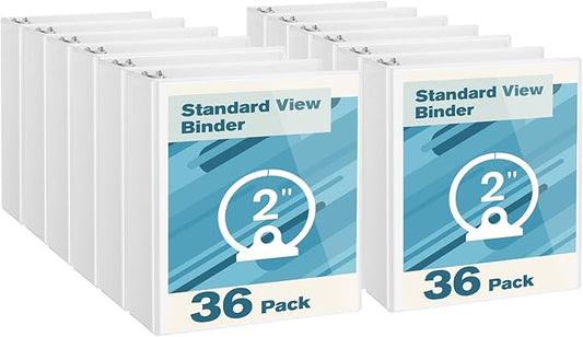 CIXILDTS 2-inch Round Ring Binder, Durable 2" 3 Ring Binder Fit Letter Size Paper, White, 36-Pack