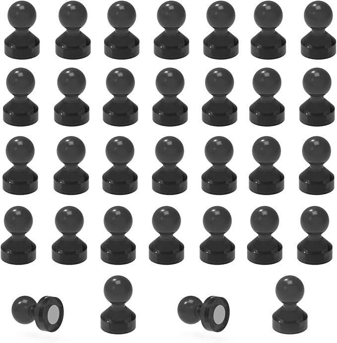 MHDMAG Magnetic Push Pins Powerful Push Pin Magnets for Fridge Whiteboards Calendars Maps in School & Office Pack of 32,Black
