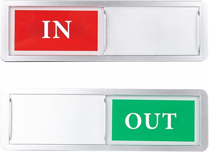 In or Out Door Sign, Sliding Status Indicator for Office Home Meeting Room, Red Green In Out Slider Sign (Silver)