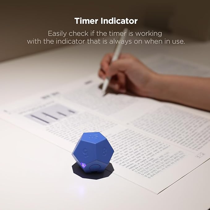 Mooas Dodecagon Time Ball Rechargeable Mini Timer (Blue), 11 Preset Times, Desk Productivity, Pomodoro, Sound/Vibrate/Mute, ADHD, Workout, Study, Cooking
