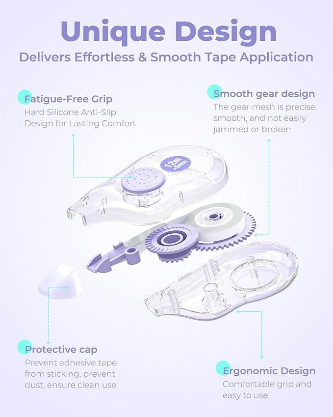 Four Candies White Correction Tape, 39.4 Feet, 4 Pack Easy to Use Applicator for Instant Corrections, Tear-Resistant, Smooth & Quick-Drying Tape for Office & School Supplies