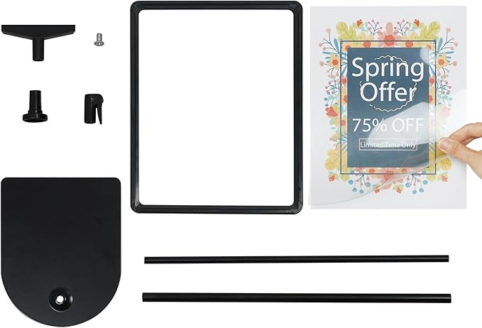 ONCEMORE Sign Holder, 8.5 x 11 Inch Sign Stand with Adjustable Height Snap Open, Reusable Sign Stands for Display Advertising Business Signage, Vertical and Horizontal Two View Modes (Black, 6 Pack)