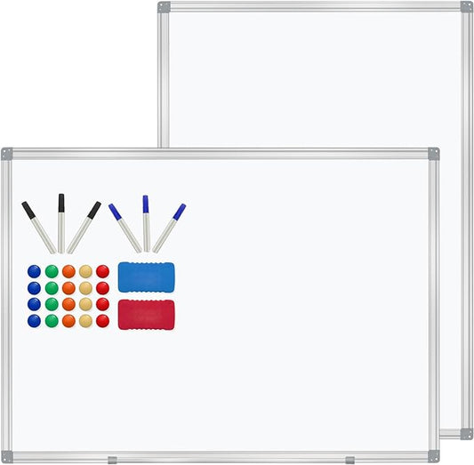 H-Qprobd 3' x 2' Whiteboard Dry Erase White Board for Wall 36x24 (2pcs) Magnetic Boards for Office Classroom & Home, Small Wall Whiteboard Including 6 Markers, 20 Magnets, 2 Erasers