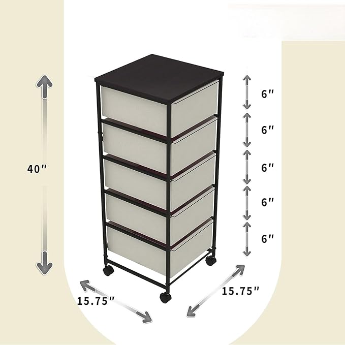 CASUNER Small Cabinet with Drawers Rolling 5 Drawer Mobile File Cabinet for Home Office Storage and Organization, Fabric Vertical Under Desk Storage for A4/Letter Files(