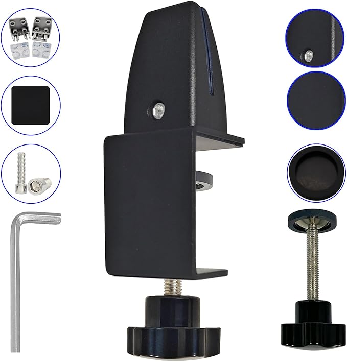 Jhanw Desk Divider Clamp For 1/8" To 0.51" Panel, Adjustable Desk Partition Clamp For 0.32" To 2.04" Desktop, Standing Desk Accessories For Desk Privacy Folders, Black Sneeze Guard Holder 1-pack