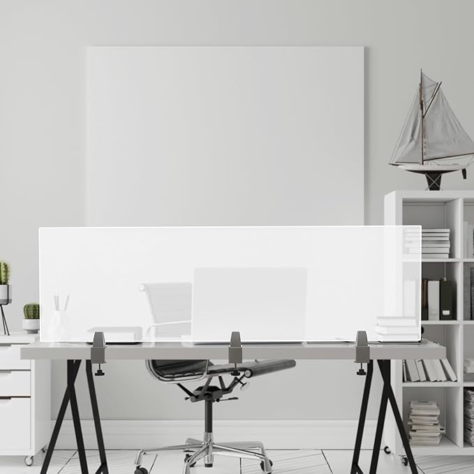 Desk Divider, Acrylic Desk Privacy Panels, Privacy Desk Screen, Frosted Acrylic Partitions with C-Type Clamps Acrylic Table Top Sneeze Guard for Offices Schools (60x18x2 in)